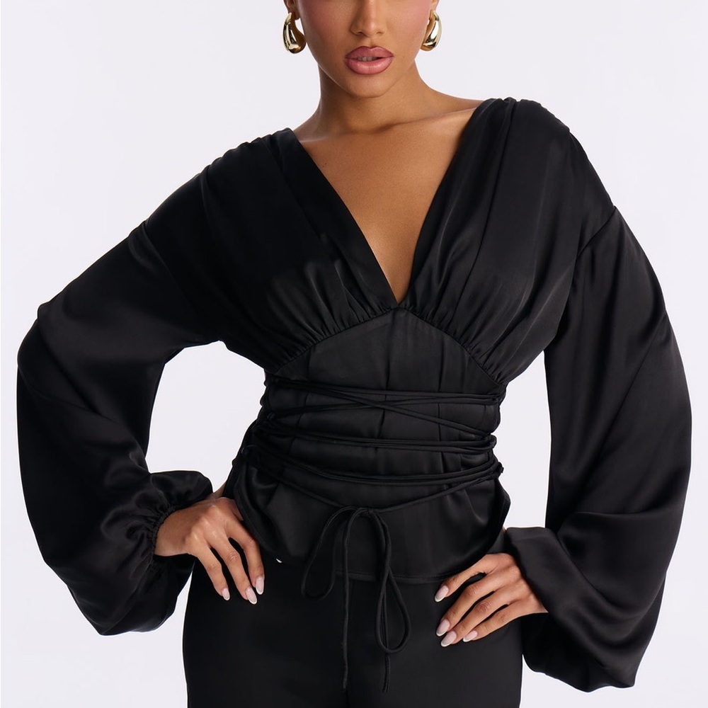 Fashion Nova Black Wrap Blouse